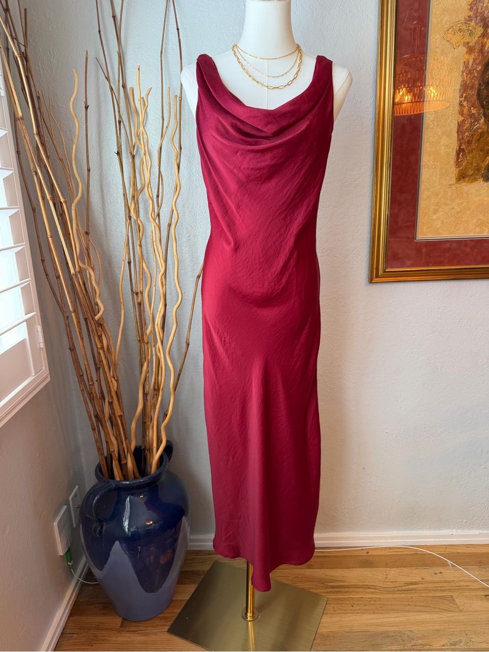 Sadie & Sage Elegant Cowl Neck Midi Dress in Wine Sz Small